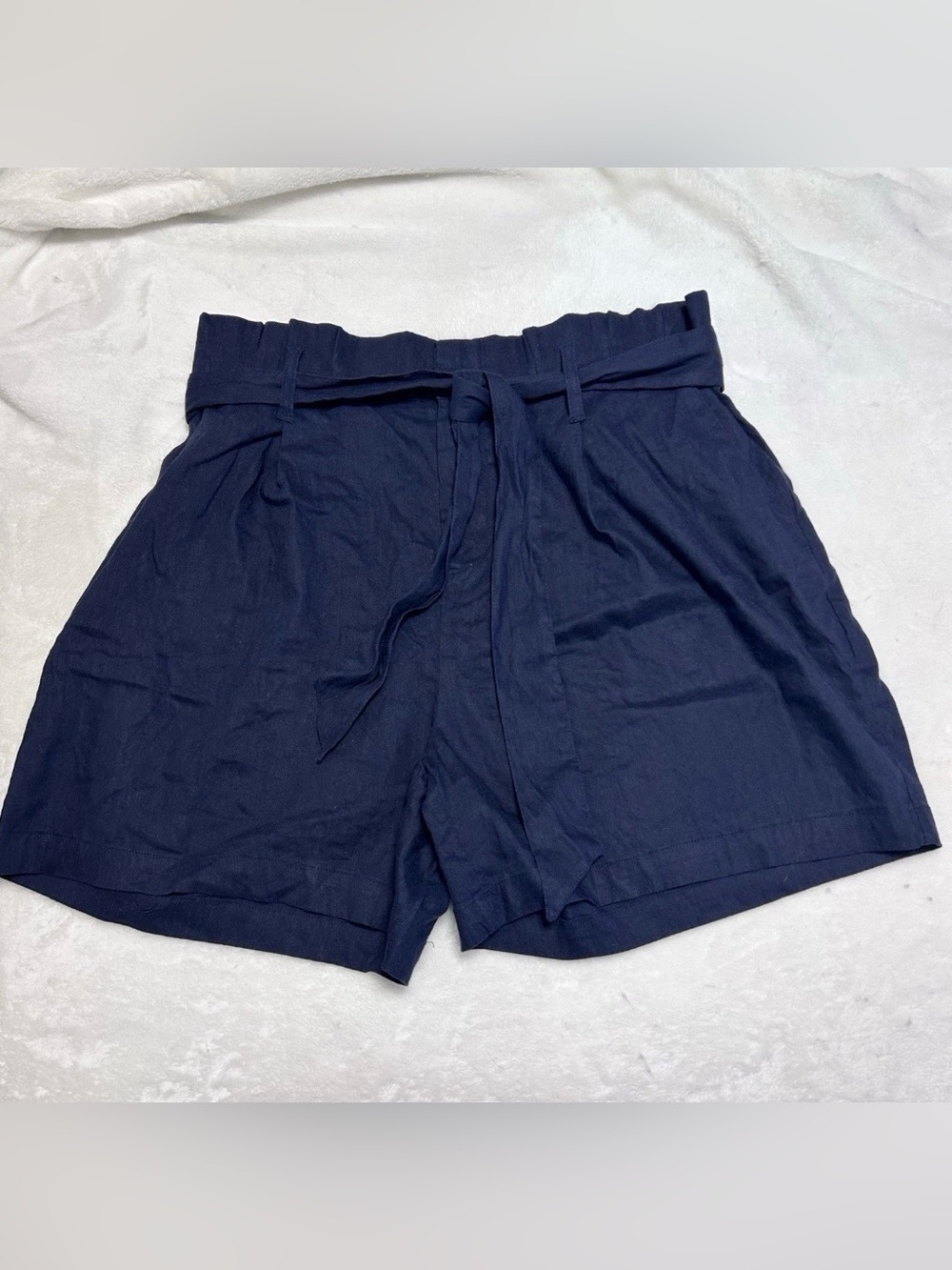 INC International Concepts Riviera Linen Shorts Navy Blue Tie Waist XL NWT